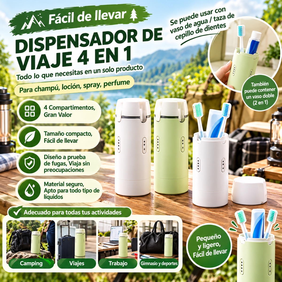Botella de viaje 4 en 1 para tu aseo