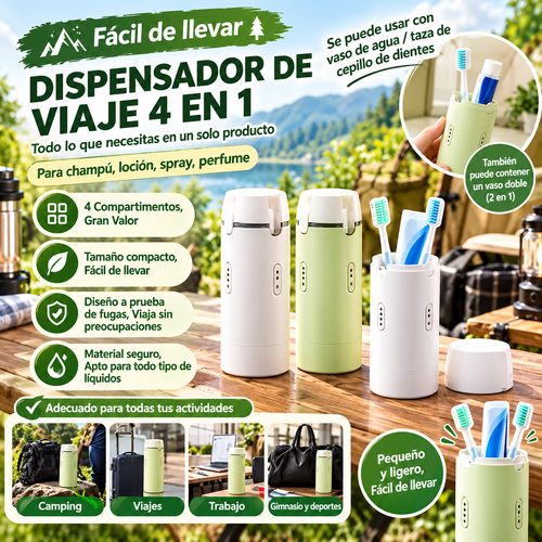Botella de viaje 4 en 1 para tu aseo