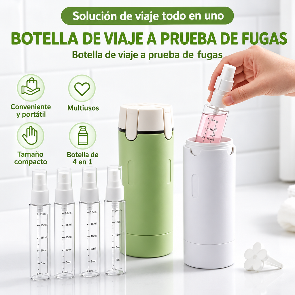 Botella de viaje 4 en 1 para tu aseo